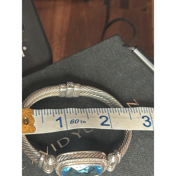 Rare David Yurman 925 Blue Topaz & Diamond Cable Gemstone Albion Bangle Bracelet - Picture 10 of 16